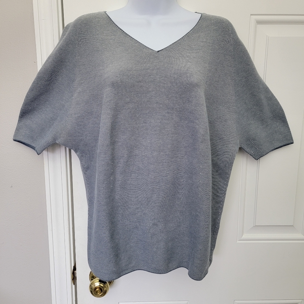 UNIQLO Light Blue 3D Cotton Cocoon V Neck Short Sleeve Knit Top Relaxed Fit Sz S